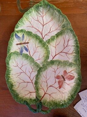 Vintage Italian Majolica Pottery Begonia Leaf Platter Ceramic Circa 1950s
